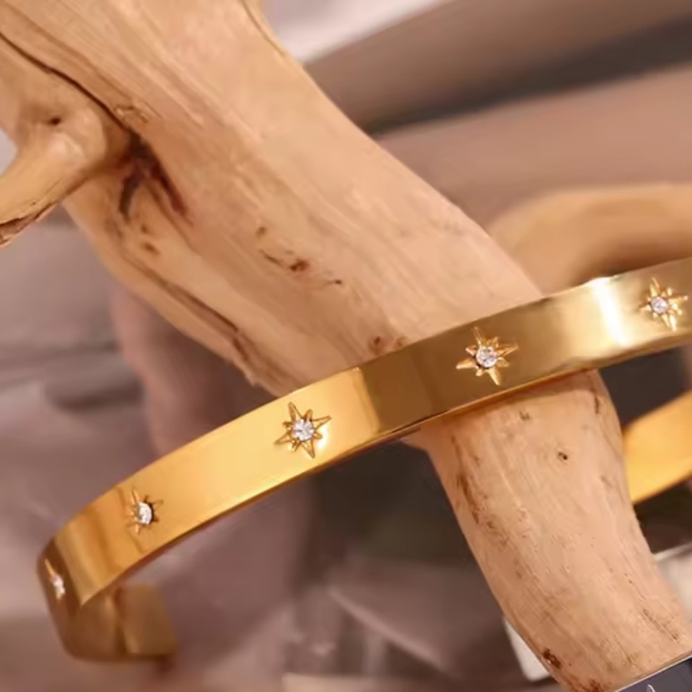 Starburst Cuff Bracelet 18K Gold Stainless Steel